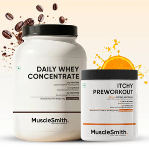 Muscle Smith - Daily Whey Concentrate + Itchy Pre Workout | Clinically Dosed Formulas for Laser Focus and Explosive Strength