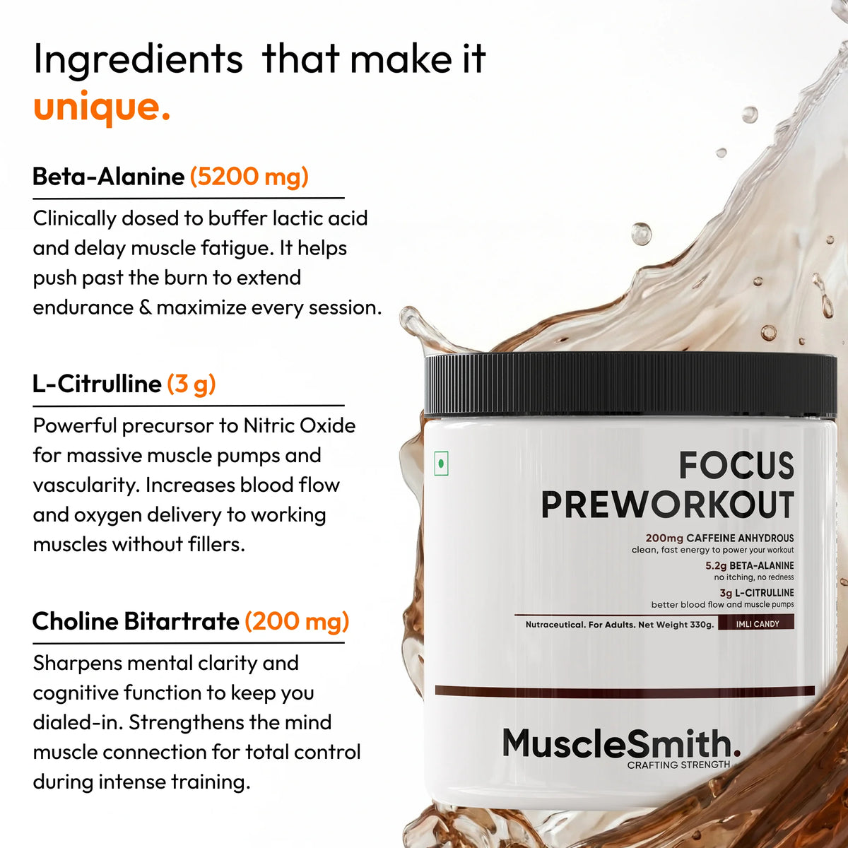 Muscle Smith Focus Pre Workout | Clinically Dosed Pre-Workout with No Proprietary Blends