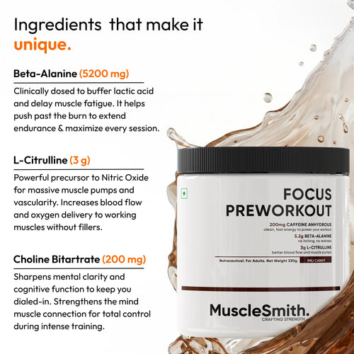 Muscle Smith Focus Pre Workout | Clinically Dosed Pre-Workout with No Proprietary Blends