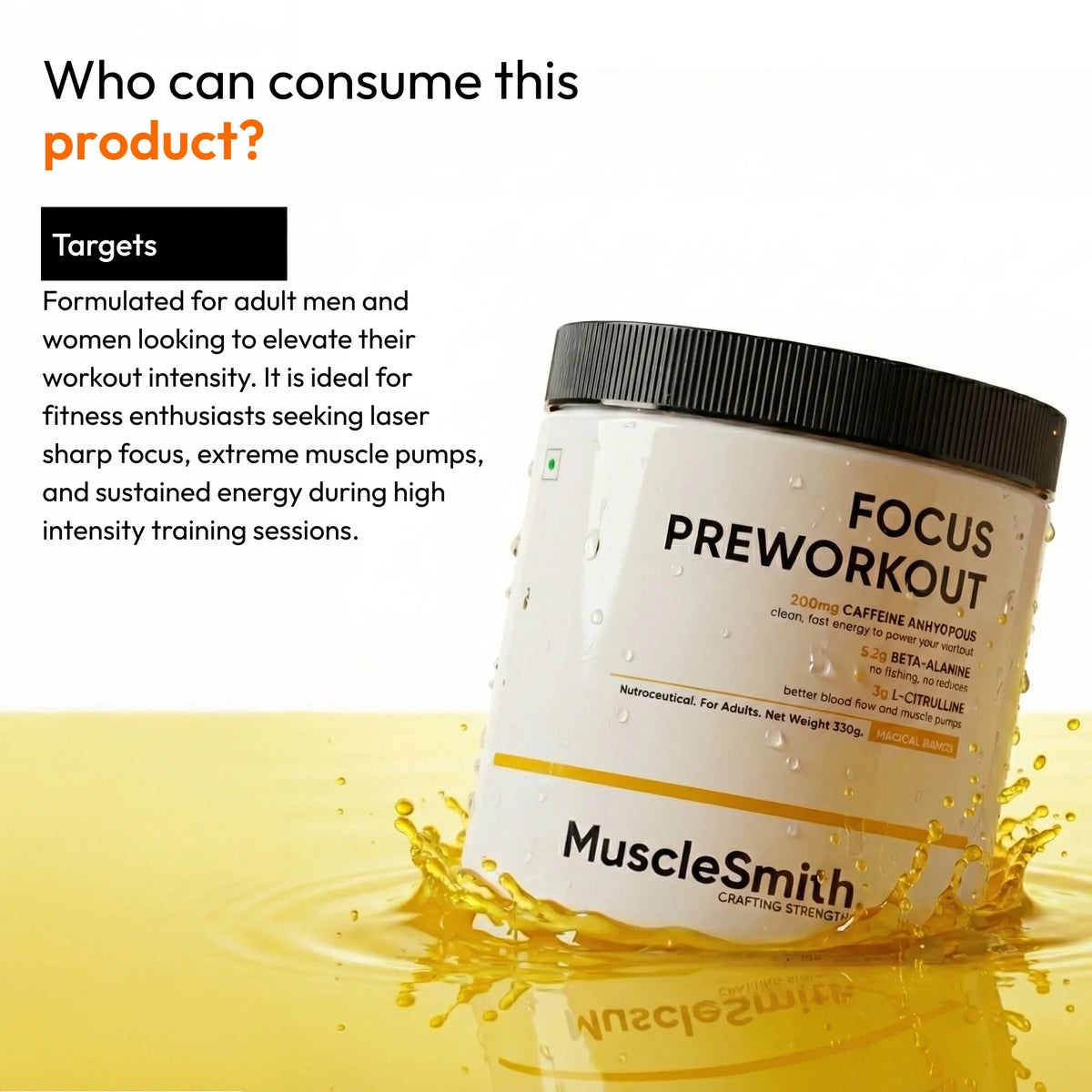 Muscle Smith Focus Pre Workout | Clinically Dosed Pre-Workout with No Proprietary Blends